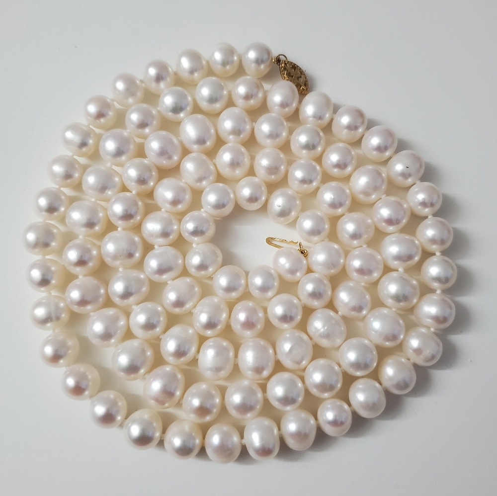 14K Gold Infinite Endless Pearl Necklace